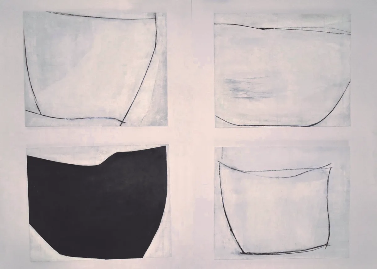 «Receptivo 1–4» von Yvonne Huggenberger aus Rüti. Abstraktes Bild in Schwarz-Weiss